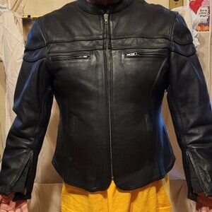 NWOT Woman's First Classics Black Leather Biker Motorcycle Coat Jacket XL